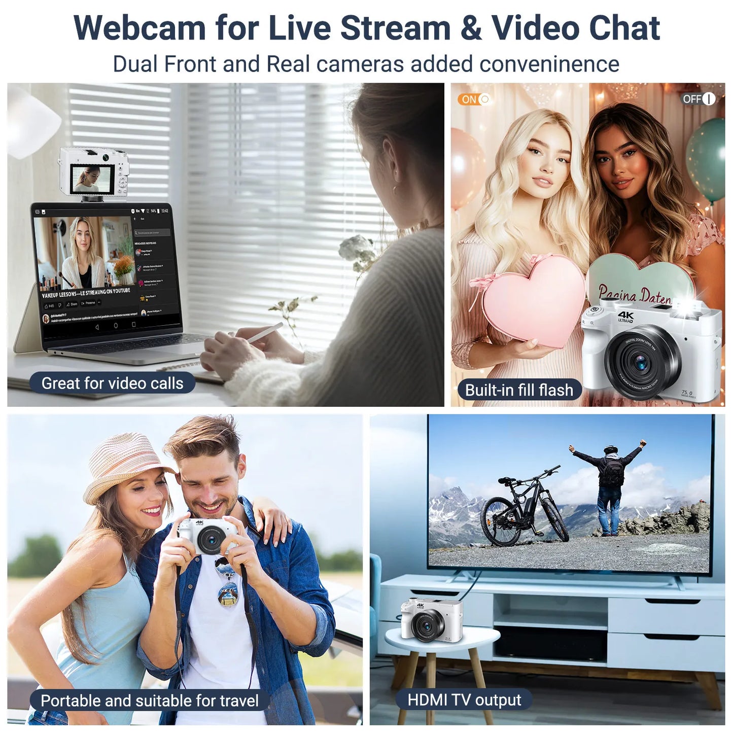 Gavonde 4K Camera 75MP Autofocus Anti Shake 18X Zoom Selfie