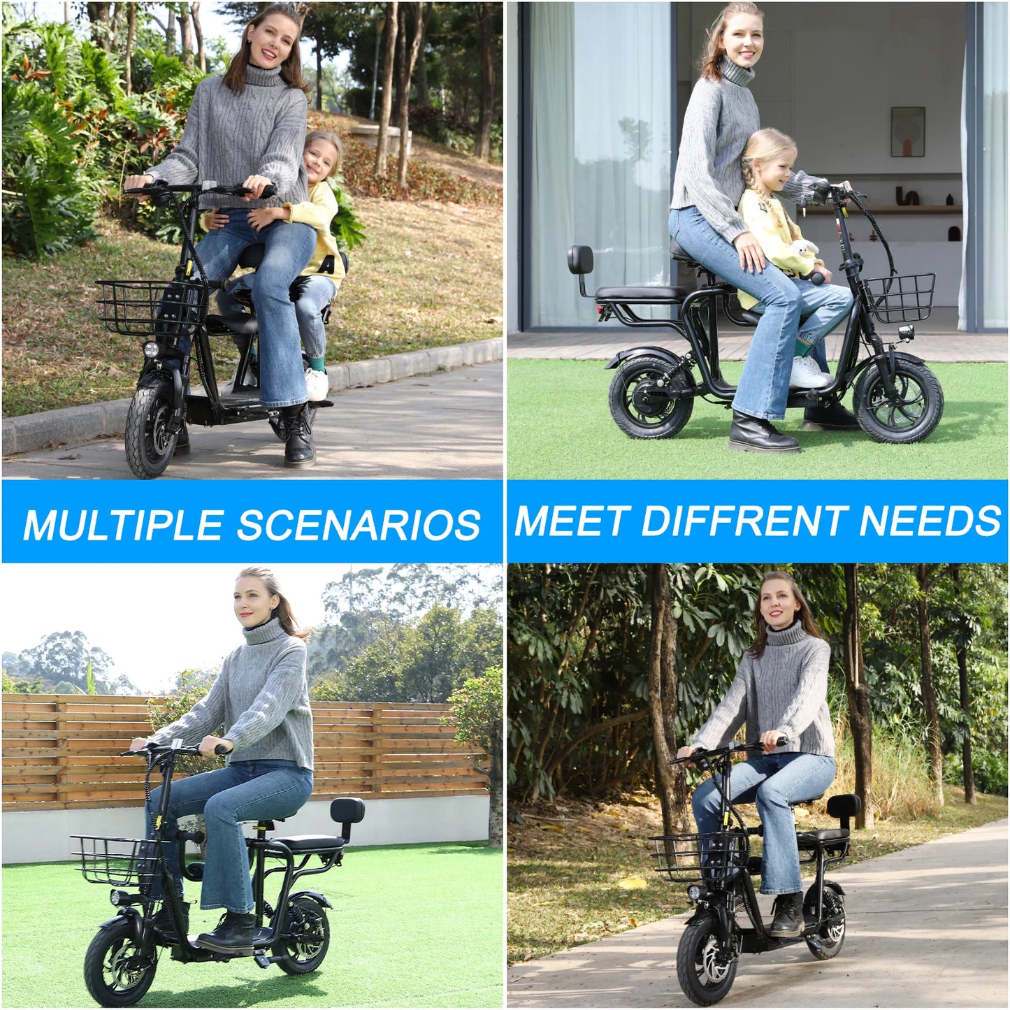 48V Electric Scooter With Seat For Adults 750W Peak Power Motor 18.75 MPH