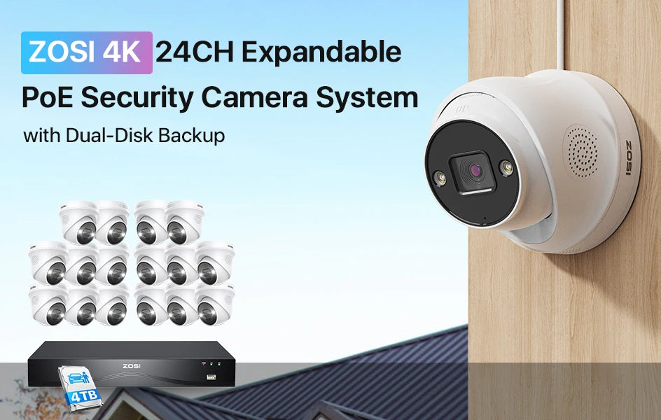 ZOSI 4K 8MP PoE Security System 16 Channel NVR 4TB AI