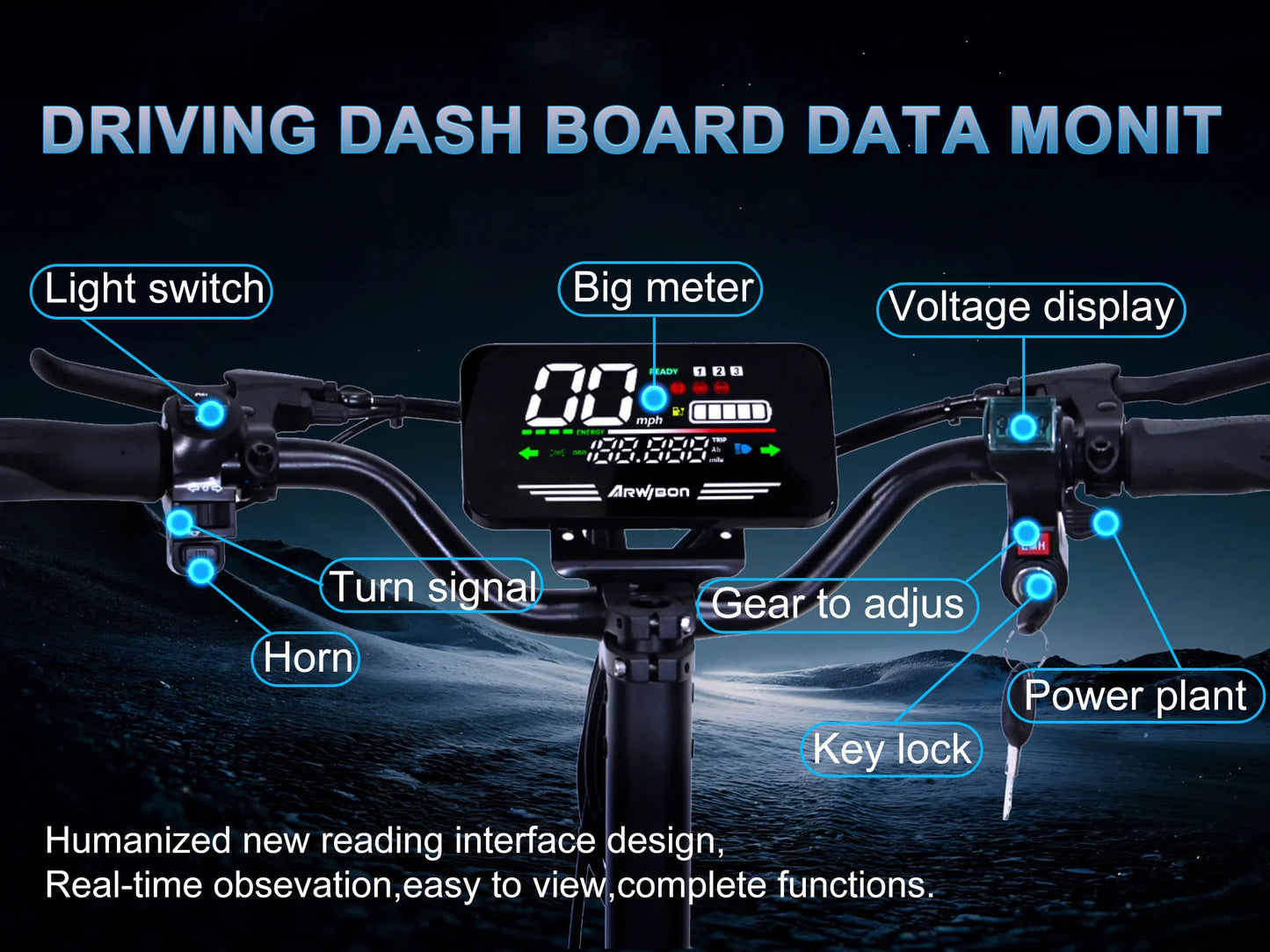 Arwibon GT06 1200W Foldable Escooter Adults 25 MPH 48V 13Ah 11In Off Road Tires