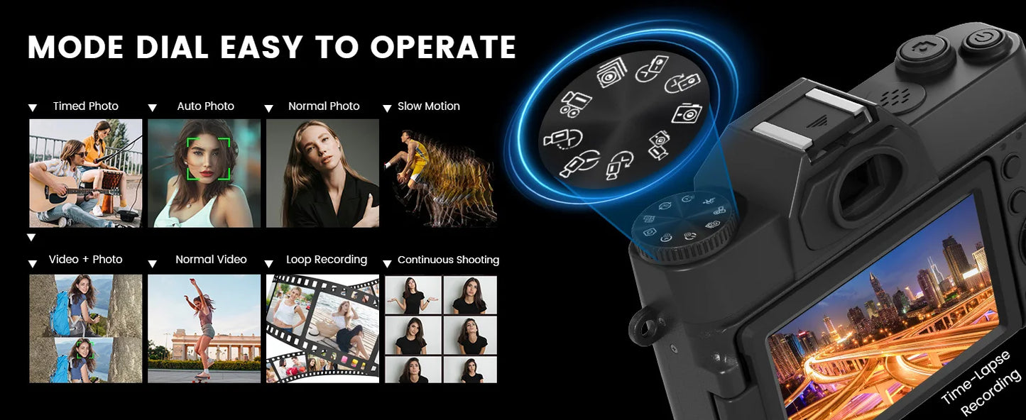 Gavonde Compact 4K Camera With WiFi Webcam 64MP Camcorder