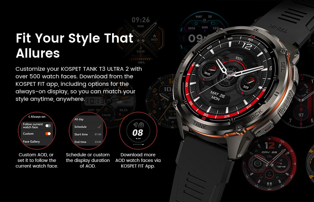 KOSPET Tank T3 Ultra 2 GPS Smartwatch Men IP69K 5ATM AMOLED