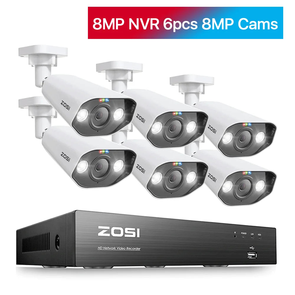 ZOSI 8CH POE Video Surveillance Kit 4K IP Cameras Outdoor