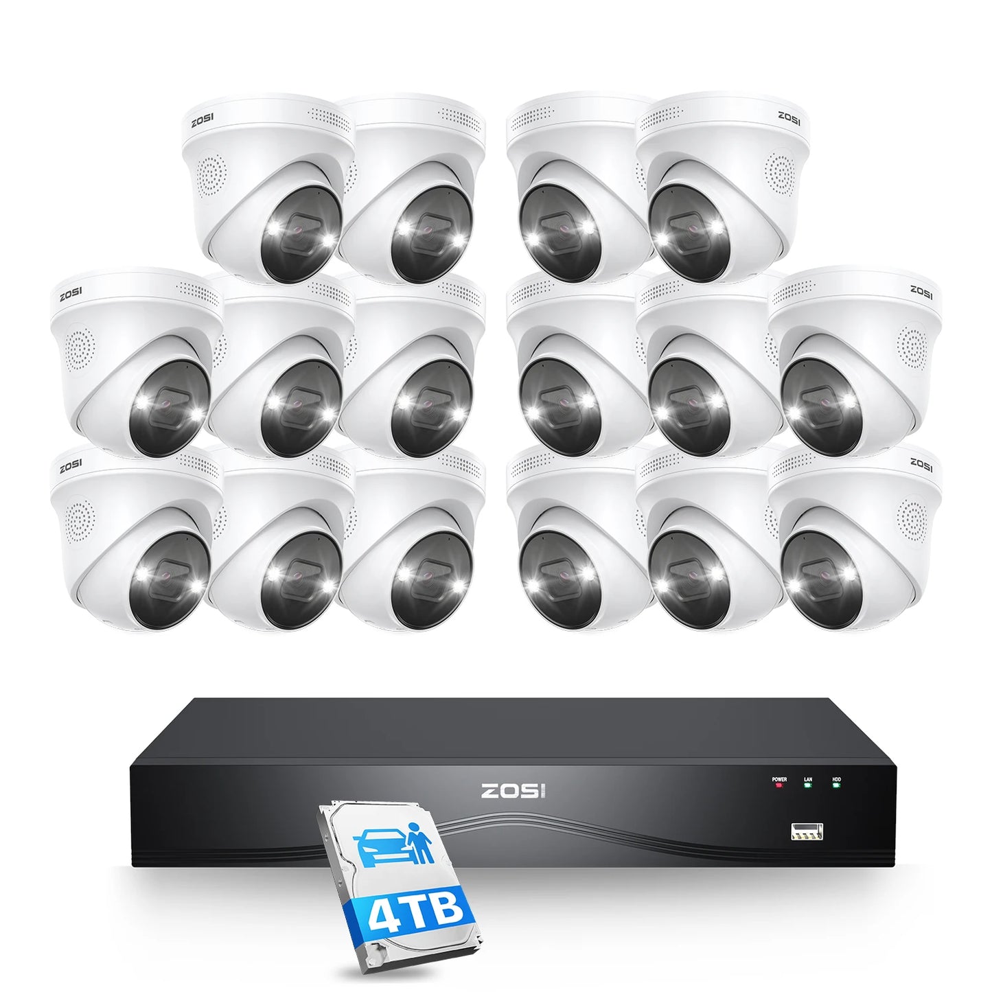 ZOSI 4K 8MP PoE Security System 16 Channel NVR 4TB AI