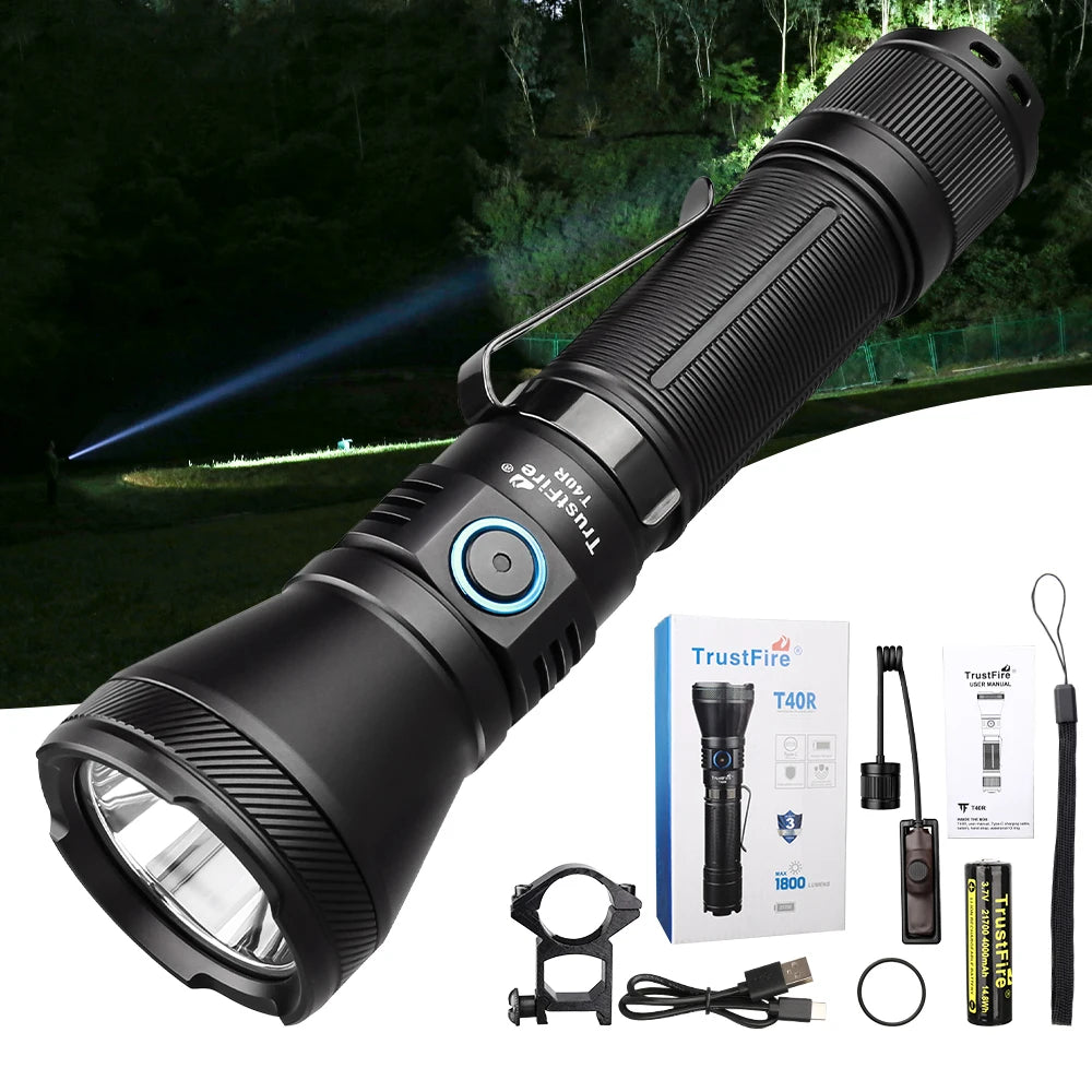 Trustfire T40R Army Tactical LED Flashlight 1800 Lumen USB Rechargeable IP68