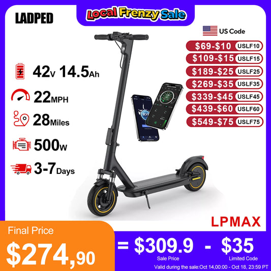 Ladped LPMAX 10In Folding Electric Scooter 22MPH 500W