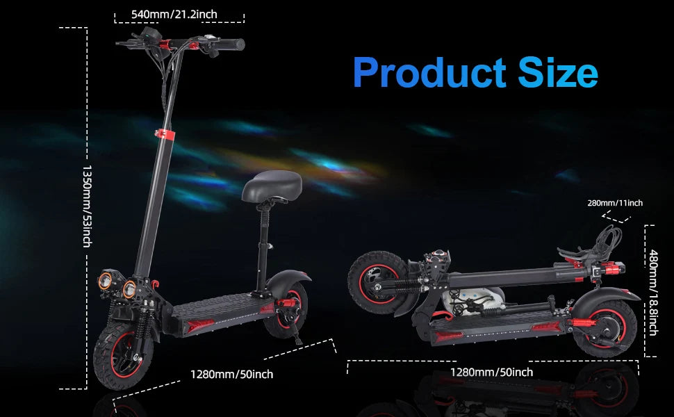 Foldable 1200W Electric Scooter With Seat Off Road Tires