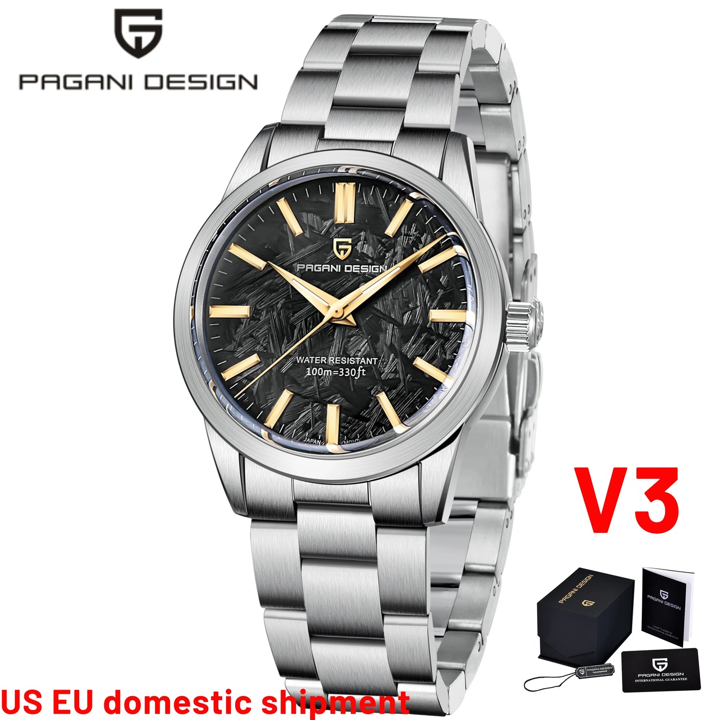 PAGANI DESIGN 40mm Ultra Thin Mens Quartz Wristwatch With Sapphire Crystal