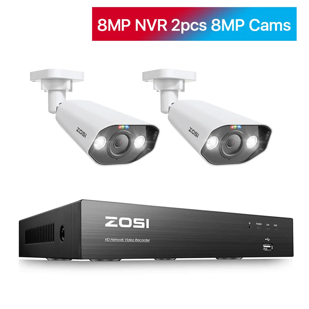ZOSI 8CH POE Video Surveillance Kit 4K IP Cameras Outdoor