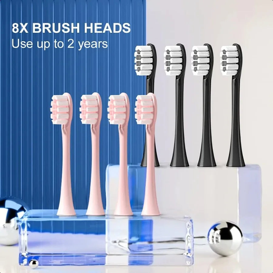 2 Pack Rechargeable Electric Toothbrushes 8 Brush Heads 6 Cleaning Modes