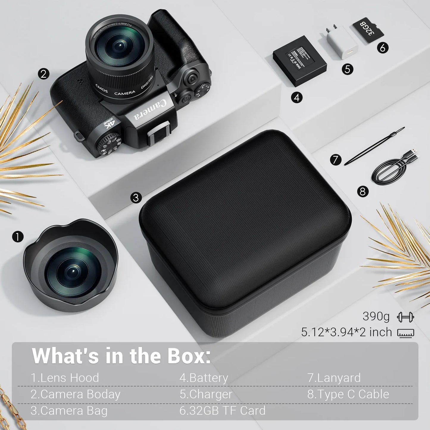 4K 64MP WiFi Vlogging Camera With Flash And Lens Hood