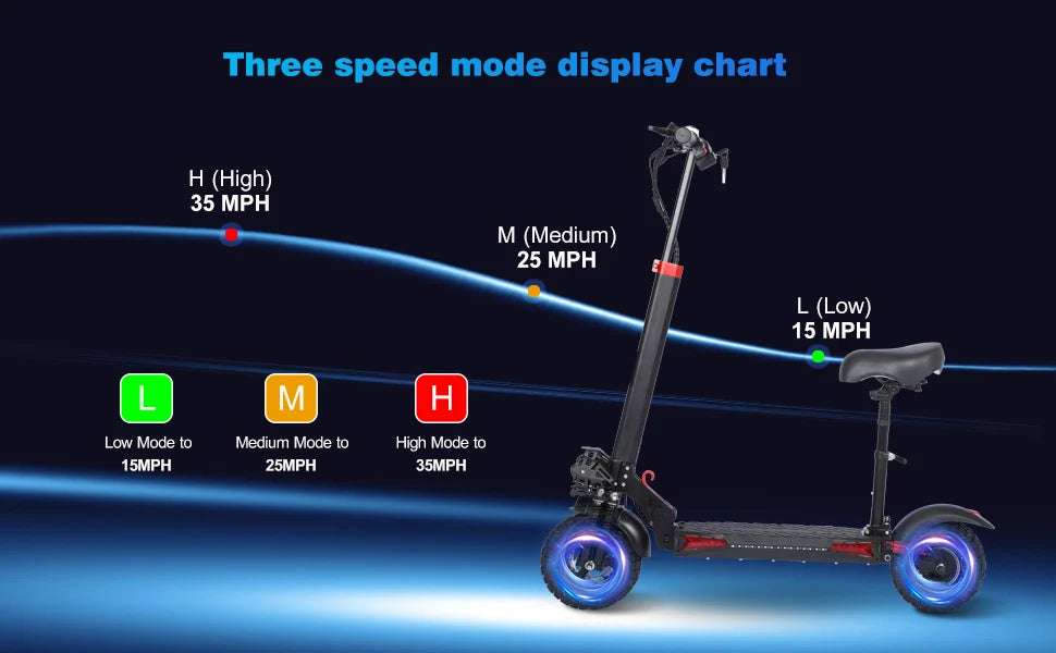 Foldable 1200W Electric Scooter With Seat Off Road Tires