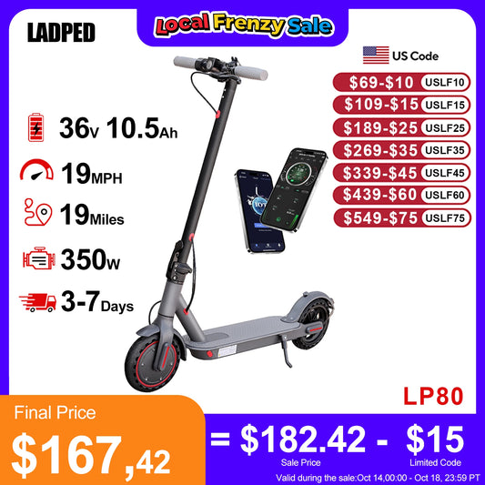 Ladped Electric Scooter 350W Nineteen MPH Folding Waterproof
