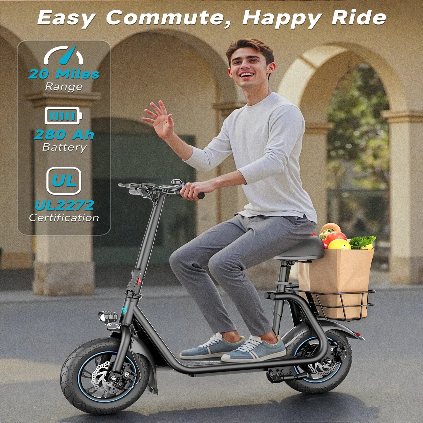 450W Electric Scooter 265 Lbs Max Load 22 Mile Range