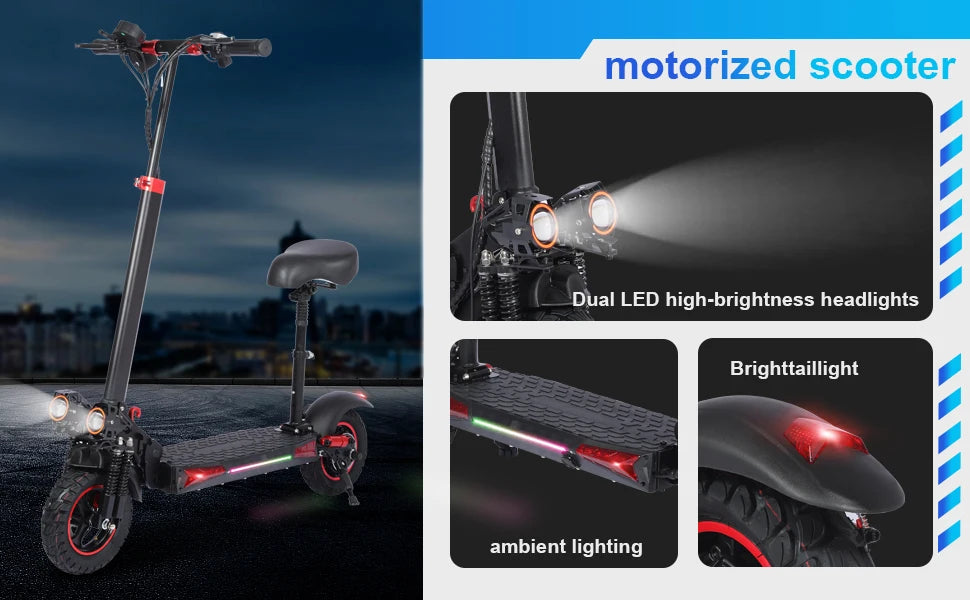 1200W Foldable E Scooter With Seat Off Road Dual Suspension