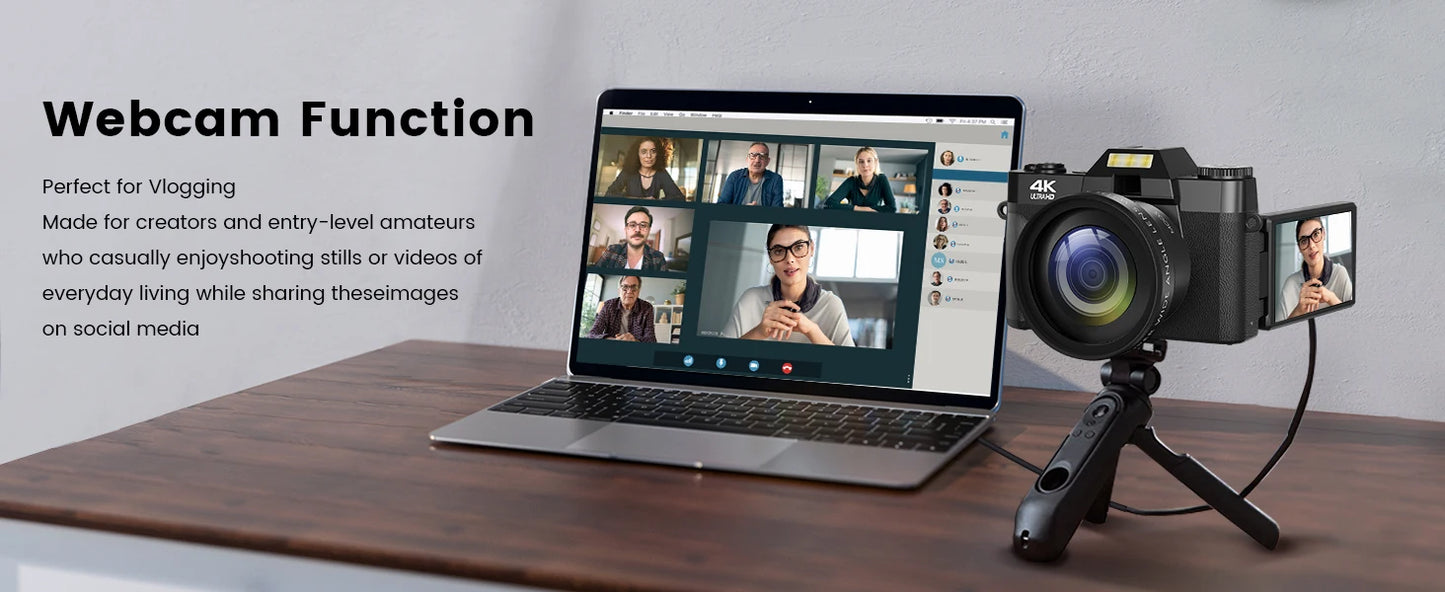 Gavonde Compact 4K Camera With WiFi Webcam 64MP Camcorder