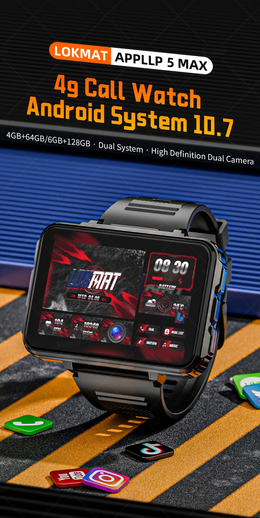LOKMAT APPLLP 5 Max Android Watch Screen HD 4G Camera