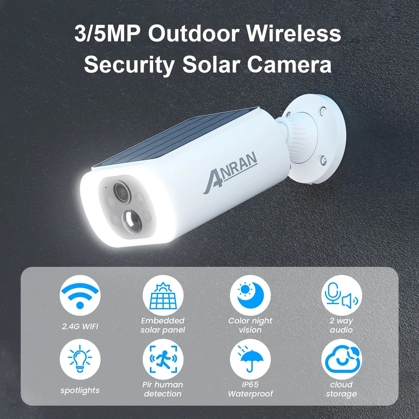 ANRAN 2K Solar Wireless Security Camera Floodlight WiFi