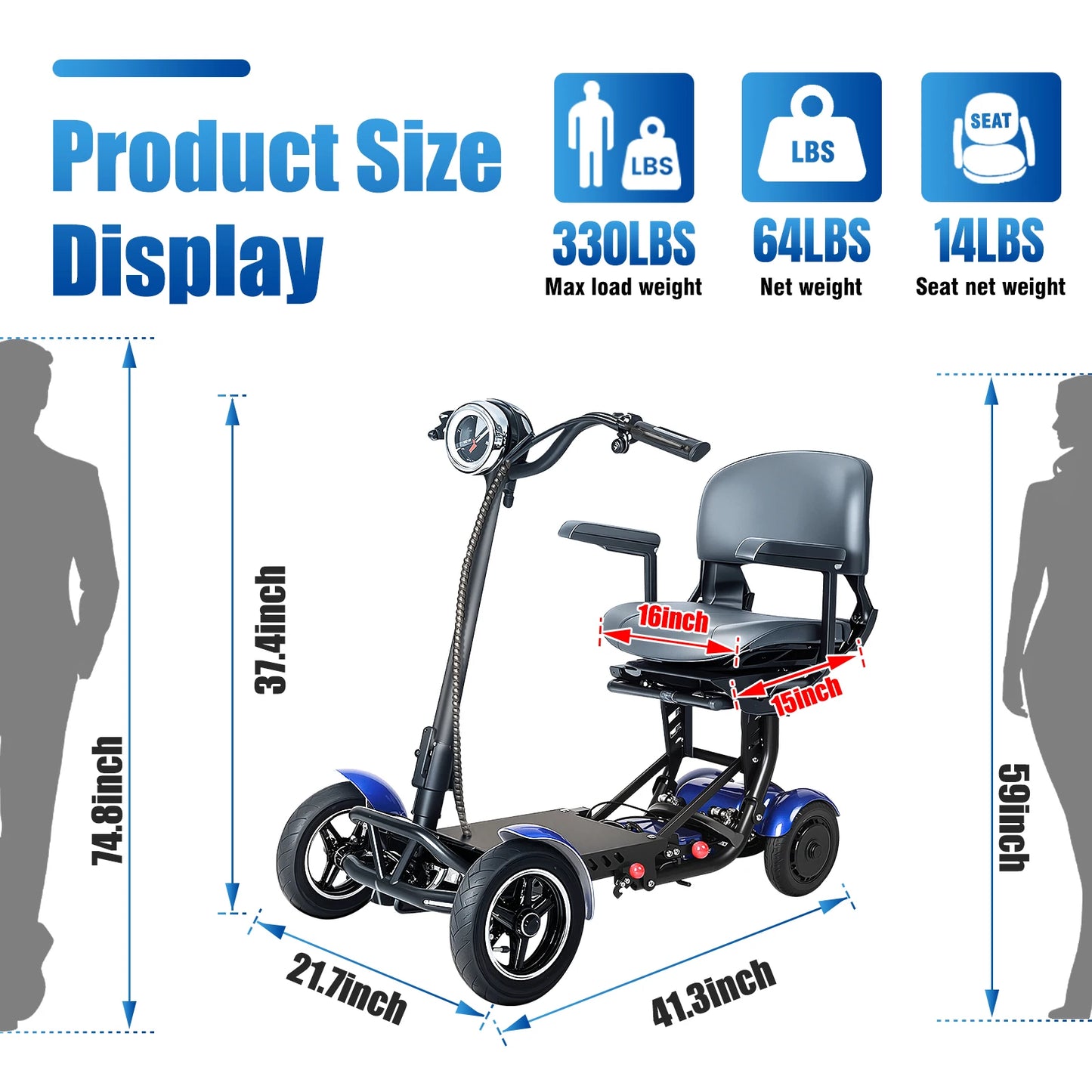 Folding Four Wheel Mobility Scooter For Seniors 11 MPH 500W