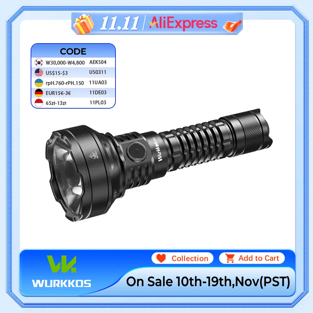 Wurkkos TD01C 21700 Rechargeable Tactical Flashlight LED USB C 1800 Lm IPX8