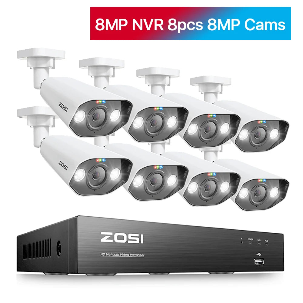 ZOSI 8CH POE Video Surveillance Kit 4K IP Cameras Outdoor