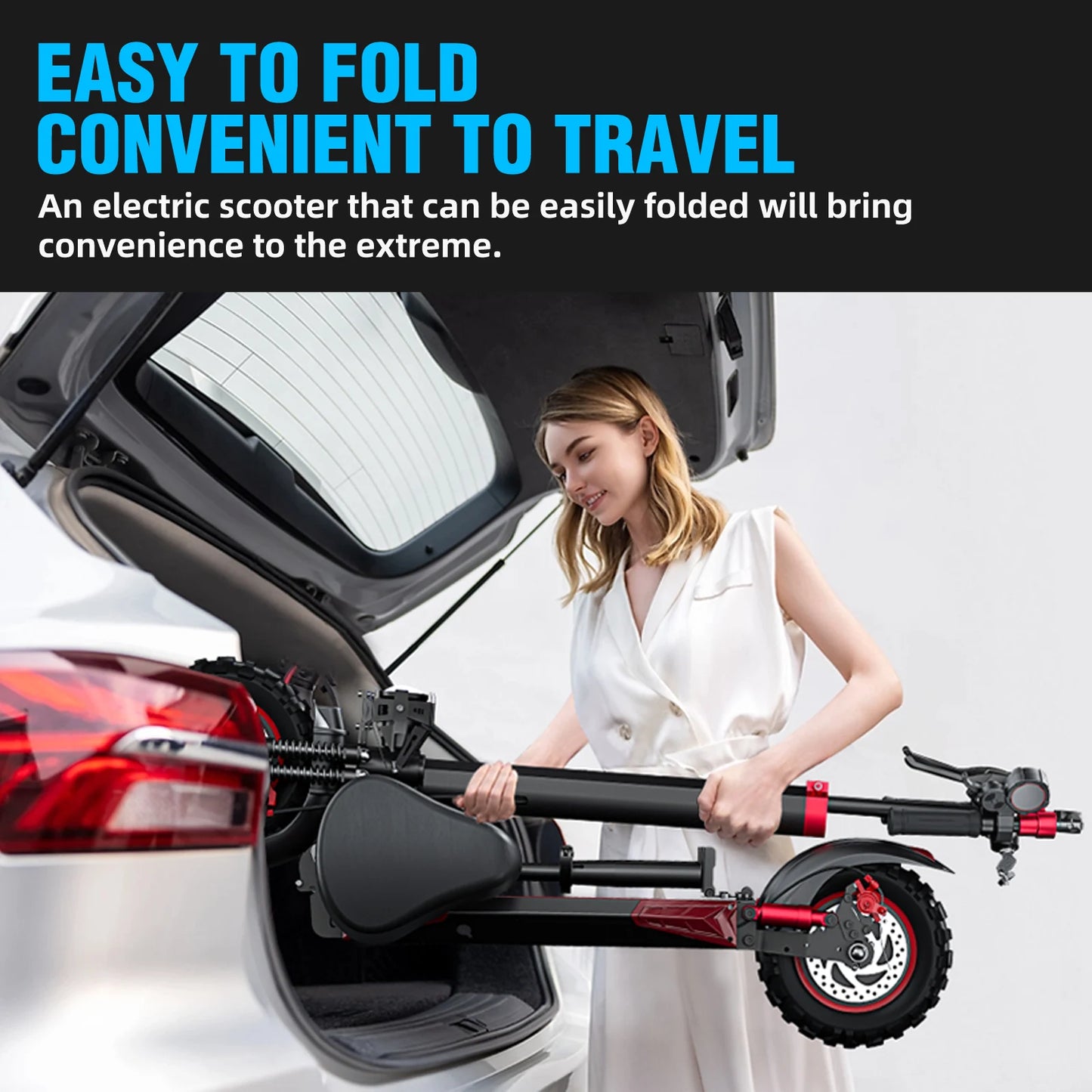 Foldable 1200W Electric Scooter With Seat Off Road Tires