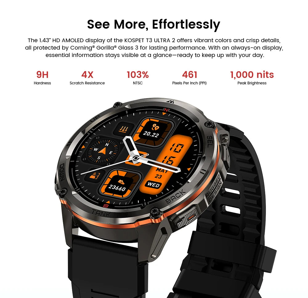 KOSPET Tank T3 Ultra 2 GPS Smart Watch AMOLED 5ATM IP69K