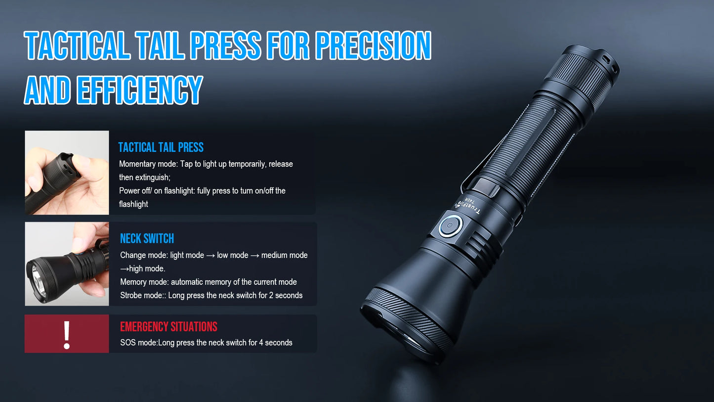 Trustfire T40R Army Tactical LED Flashlight 1800 Lumen USB Rechargeable IP68