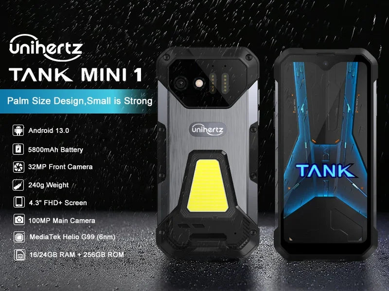 Unihertz 8849 Tank Mini Rugged Smartphone 4.3 Inch Android 13 5800mAh 24GB RAM 256GB Helio G99 IP68 Camera 100MP