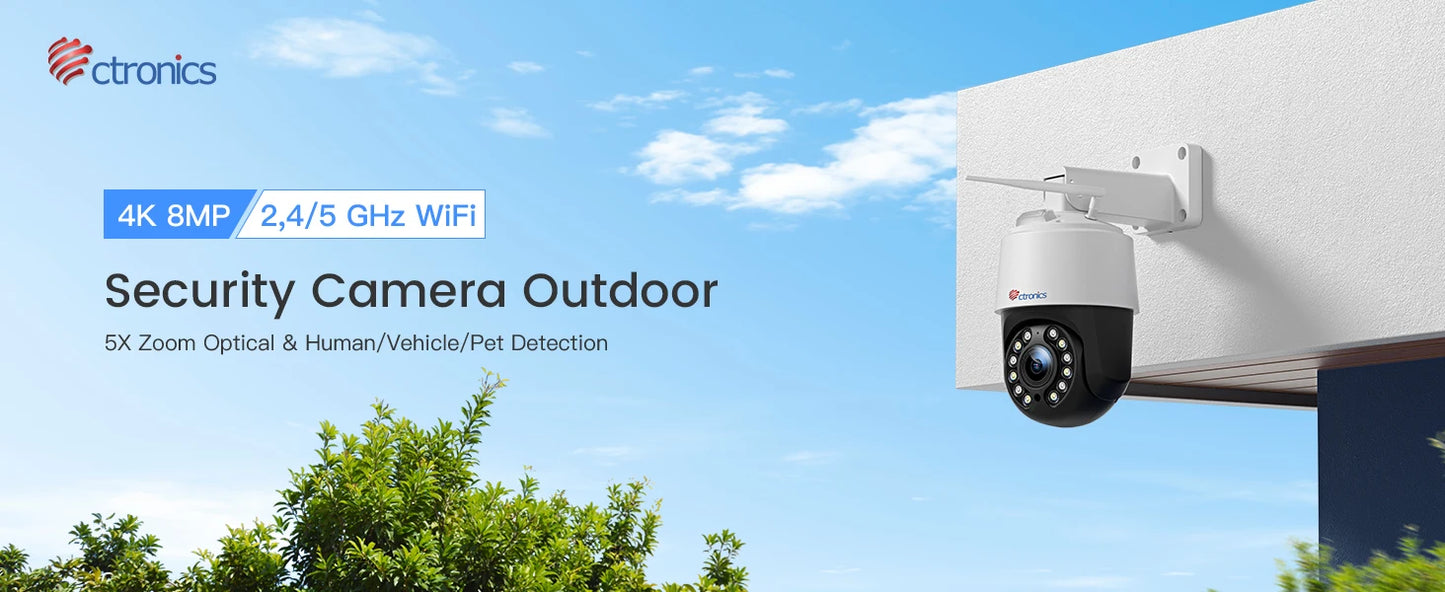 Ctronics 4K 8MP Outdoor WiFi Surveillance Camera 360 Zoom