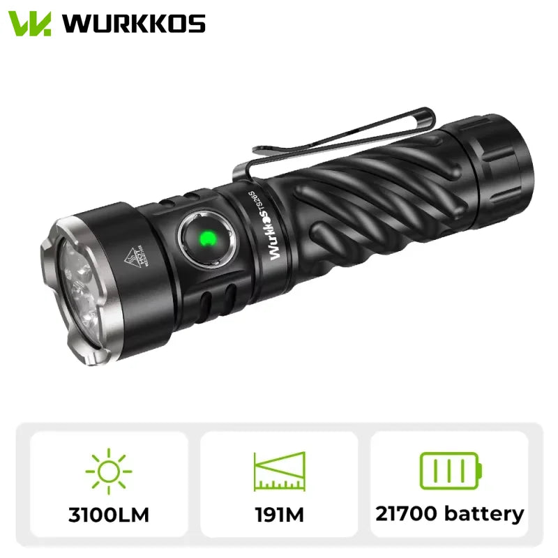 Wurkkos TS26S Rechargeable 21700 Flashlight 3100LM IPX8 Magnet Tail Self Defense