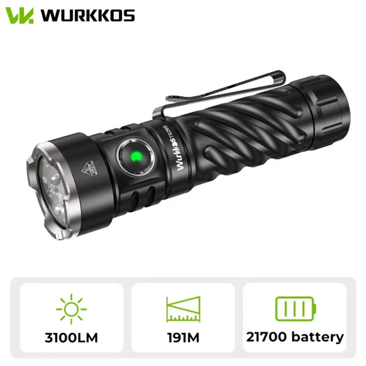 Wurkkos TS26S Rechargeable 21700 Flashlight 3100LM IPX8 Magnet Tail Self Defense