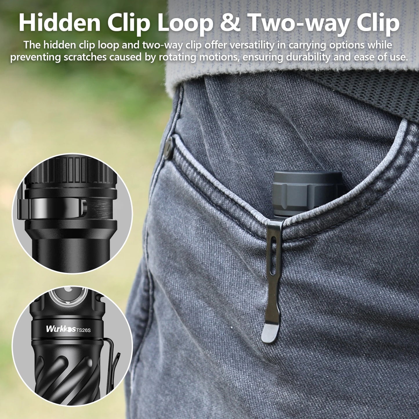 Wurkkos TS26S Rechargeable 21700 Flashlight 3100LM IPX8 Magnet Tail Self Defense