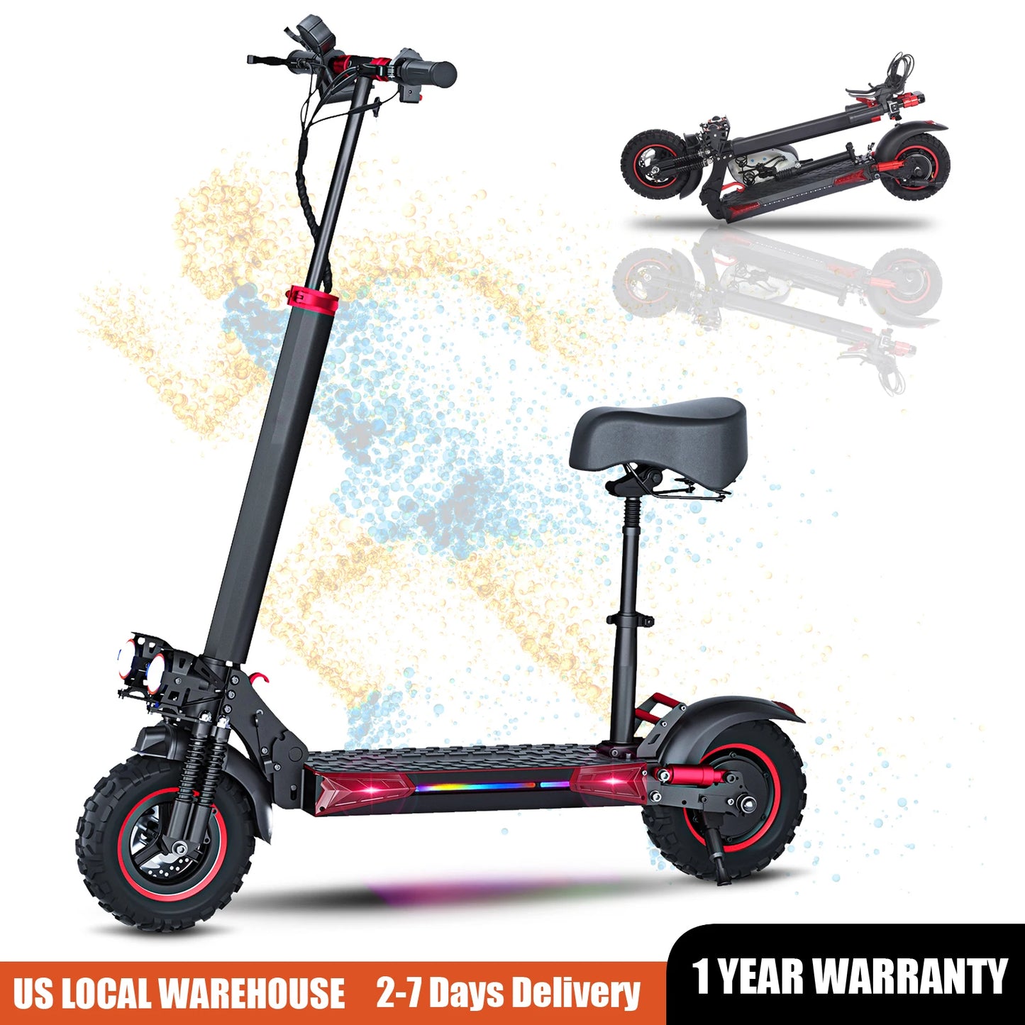 1200W Foldable E Scooter With Seat Off Road Dual Suspension