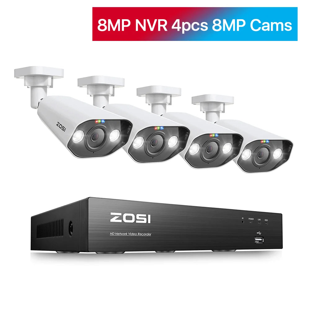ZOSI 8CH POE Video Surveillance Kit 4K IP Cameras Outdoor