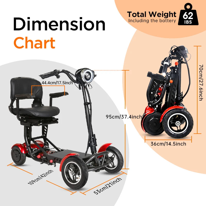 Folding Four Wheel Mobility Scooter For Seniors 11 MPH 500W
