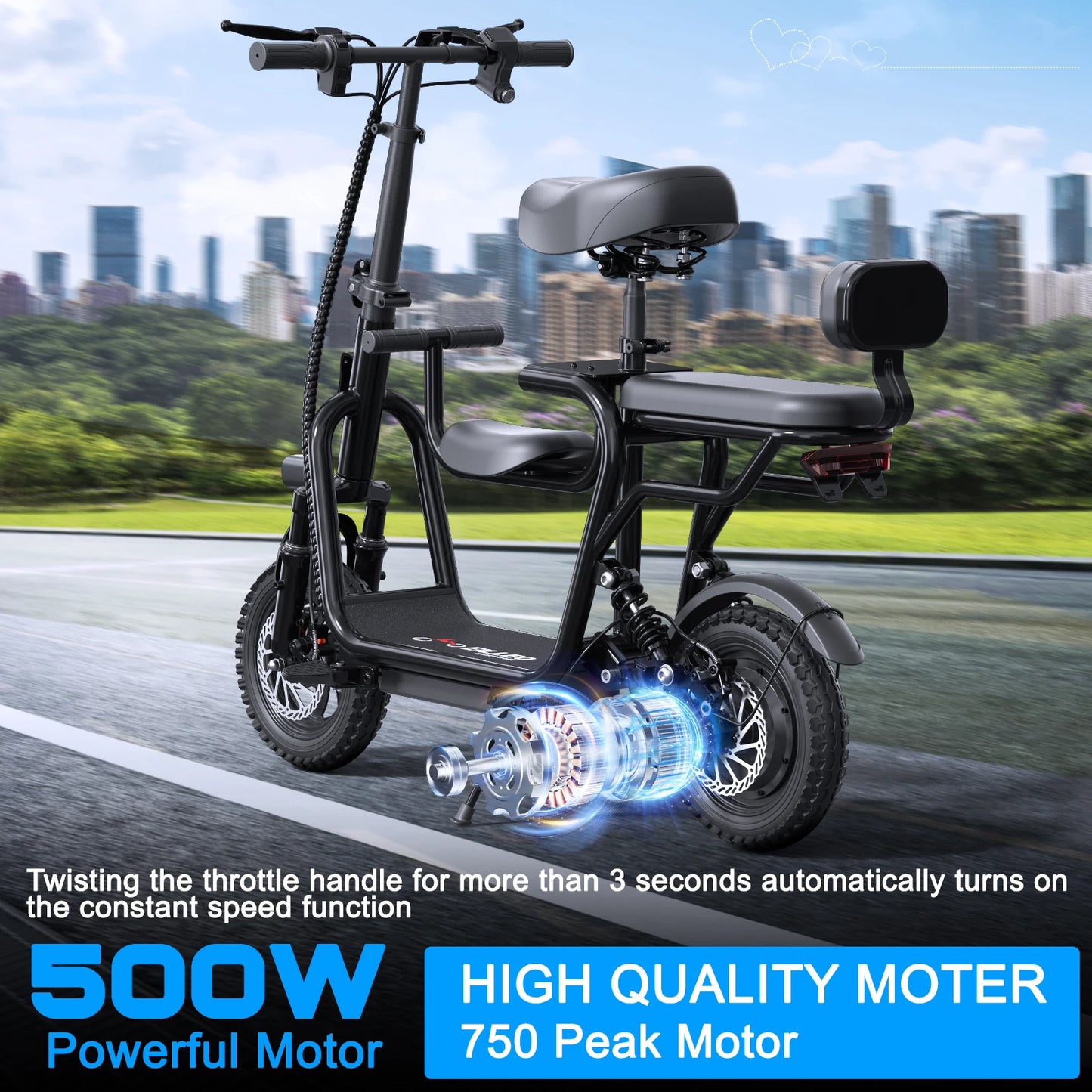 48V Electric Scooter With Seat For Adults 750W Peak Power Motor 18.75 MPH