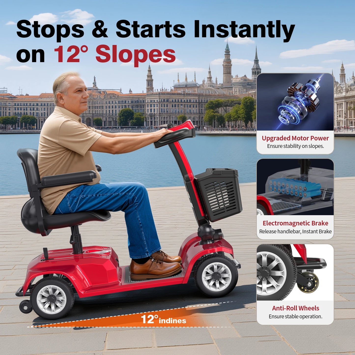 12Ah Four Wheel Mobility Scooter Electric Powered Wheelchair Travel Adults