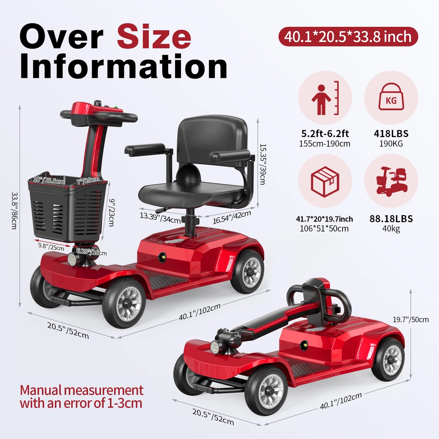 12Ah Four Wheel Mobility Scooter Electric Powered Wheelchair Travel Adults