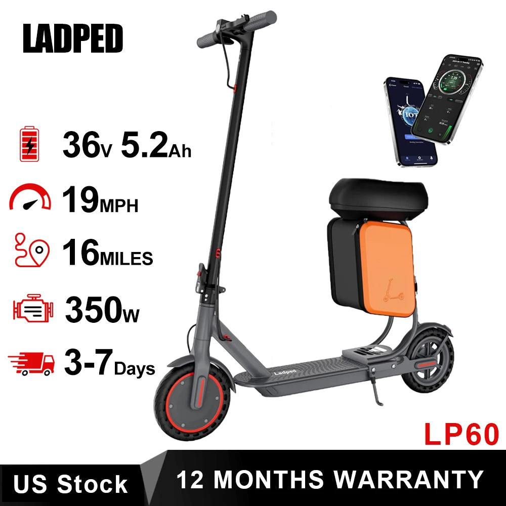 LP60 Electric Scooter 350W 19 MPH APP Control Foldable 8.5 36V 40-60km Range