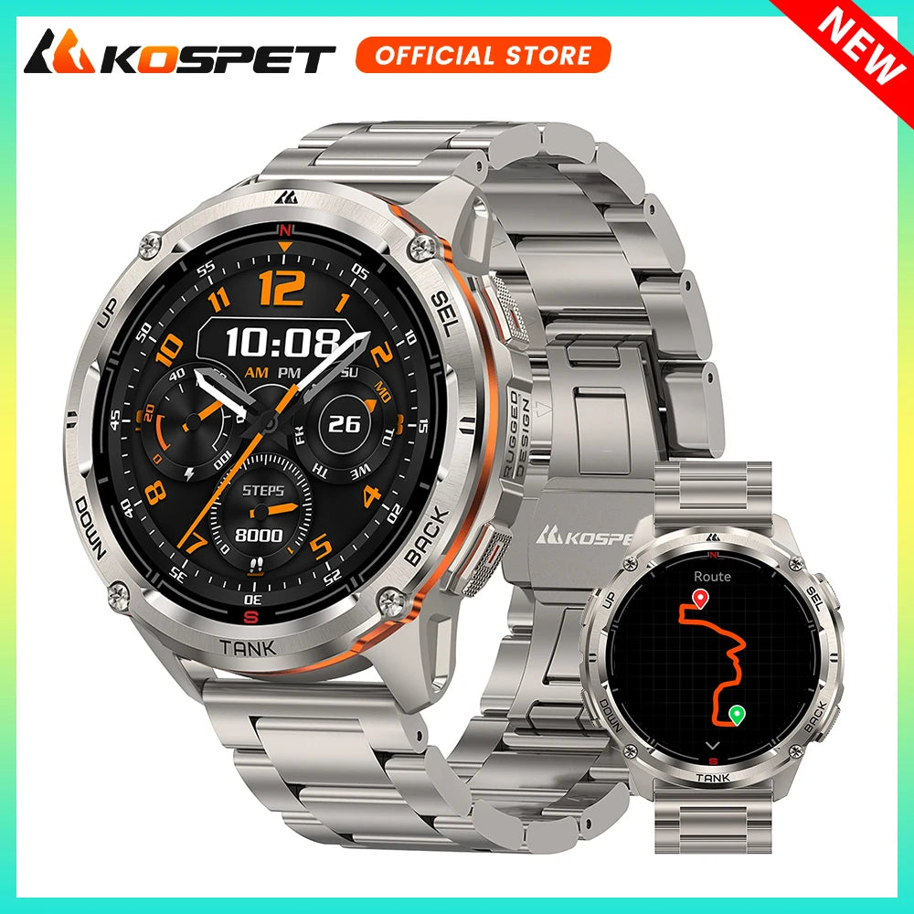 KOSPET Tank T3 Ultra 2 GPS Smart Watch For Men With Compass Altimeter Barometer Bluetooth Calling 5ATM IP69K Waterproof