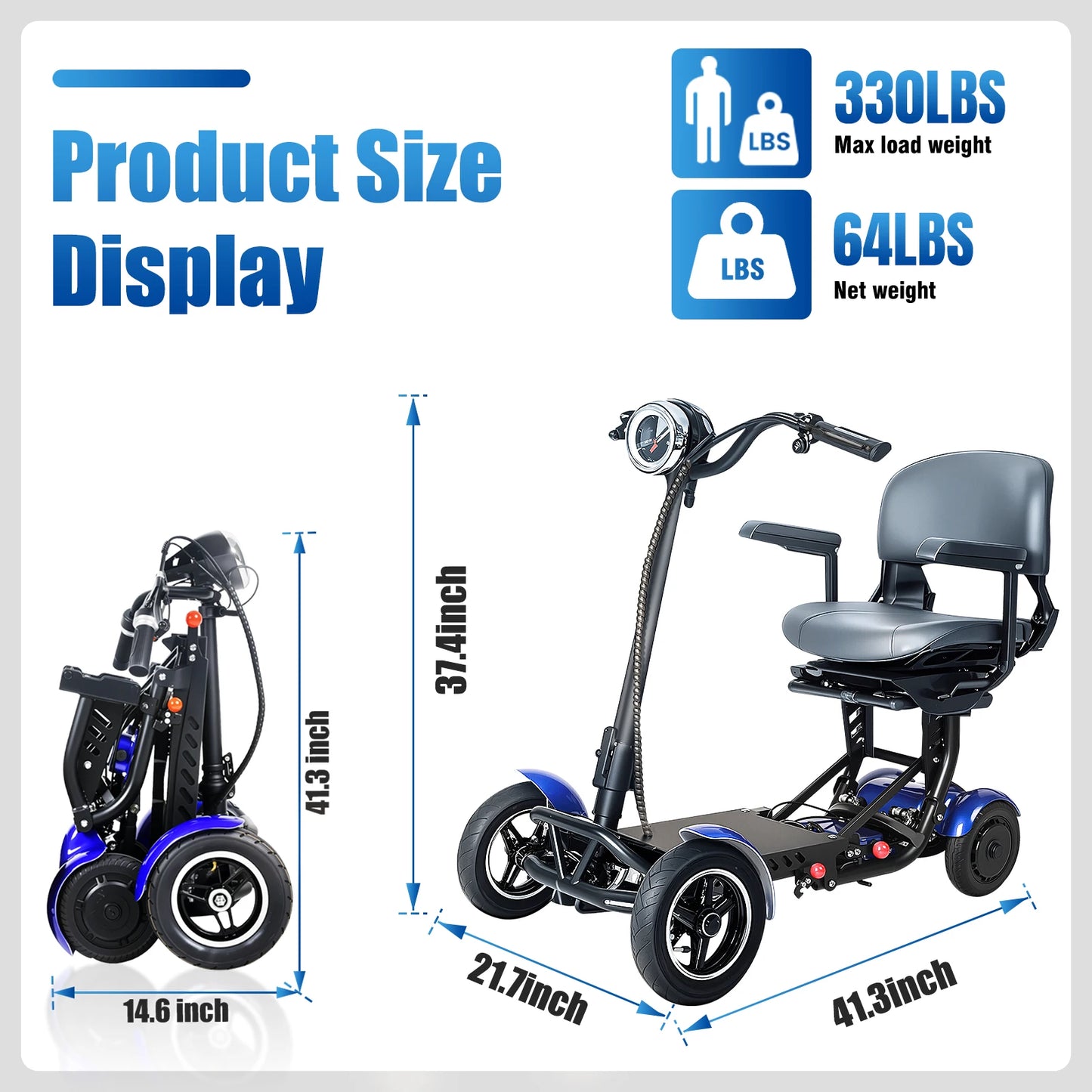 Folding Four Wheel Mobility Scooter For Seniors 11 MPH 500W