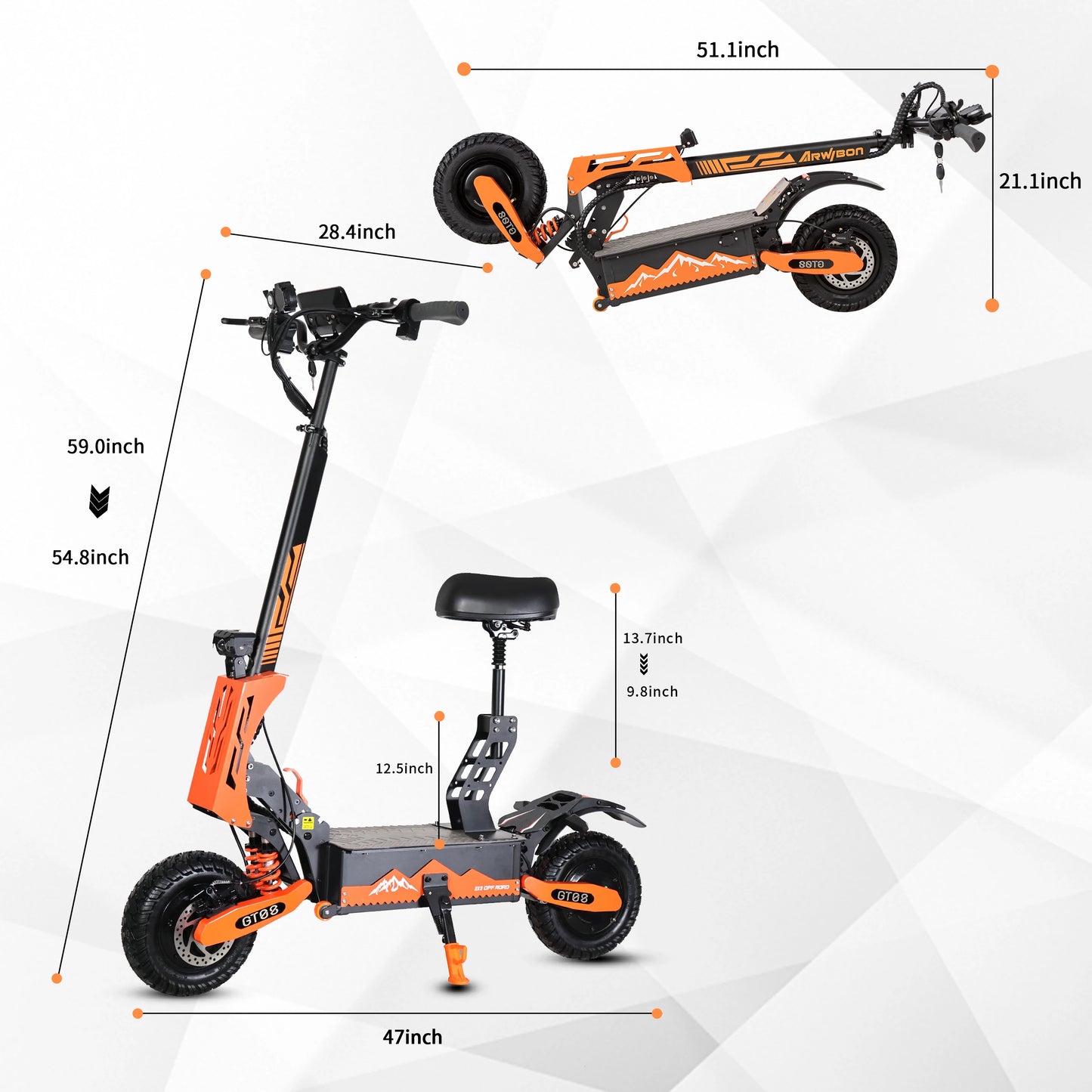 Arwibon 5600W Dual Motor Electric Scooter 46 MPH 60V 27Ah Off Road Folding Seat