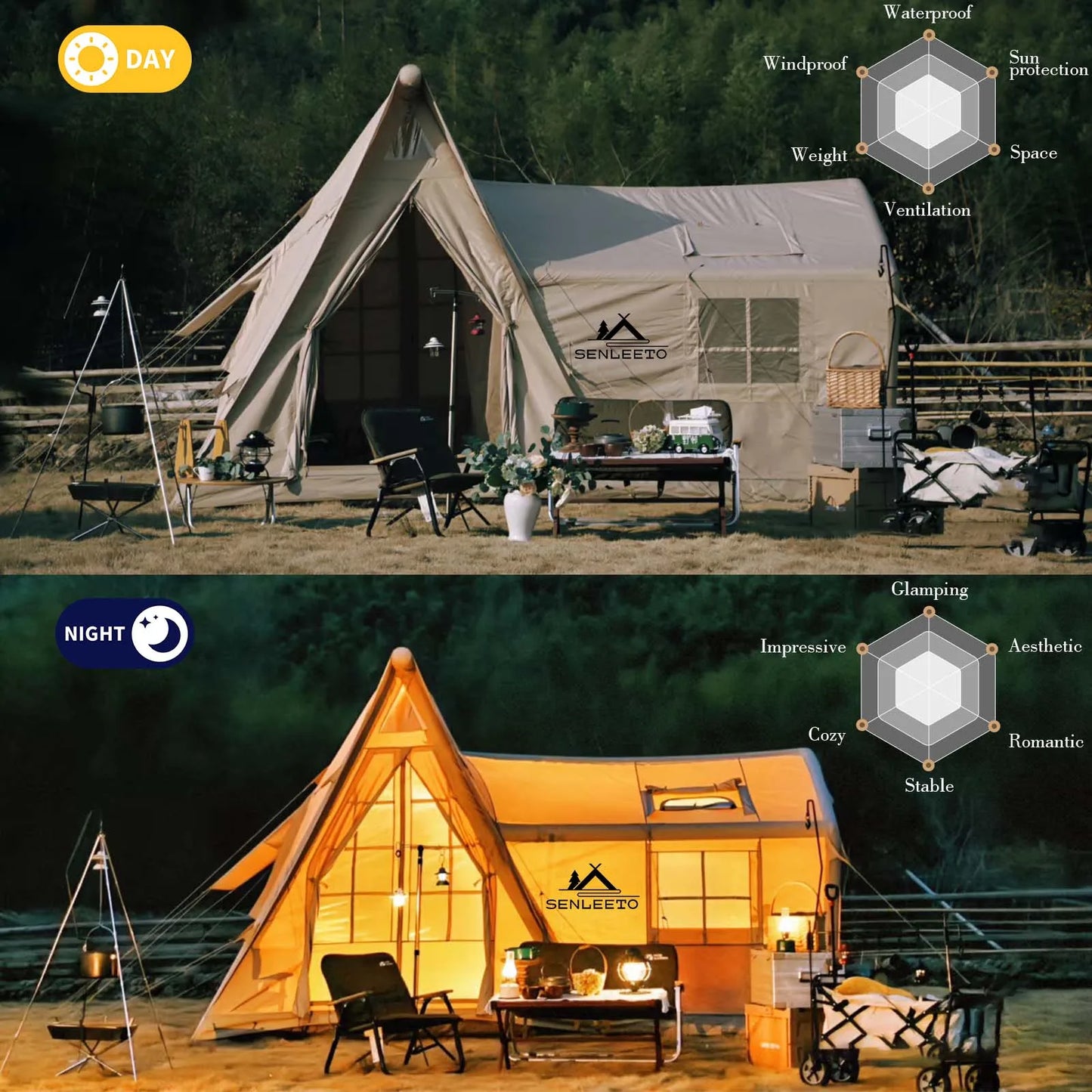 Inflatable Tent 8-10 Person 135 Sqft Instant Setup Camping