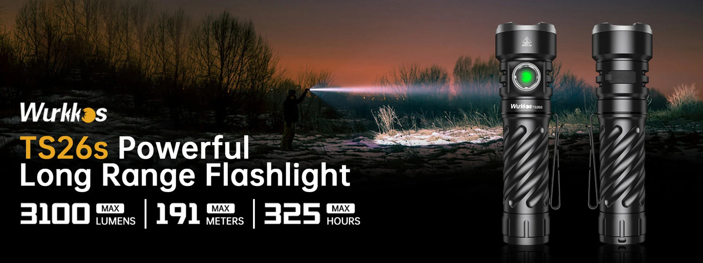 Wurkkos TS26S Rechargeable 21700 Flashlight 3100LM IPX8 Magnet Tail Self Defense