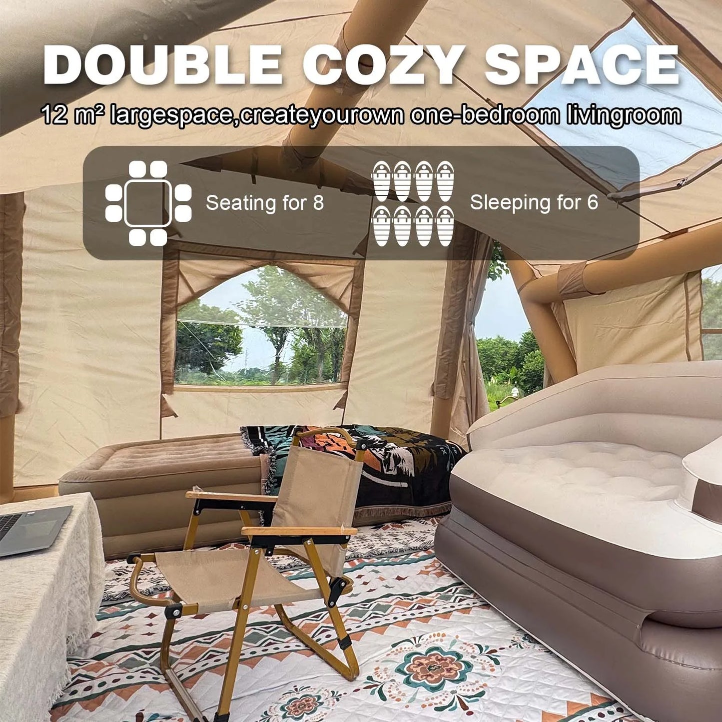 Inflatable Tent 8-10 Person 135 Sqft Instant Setup Camping