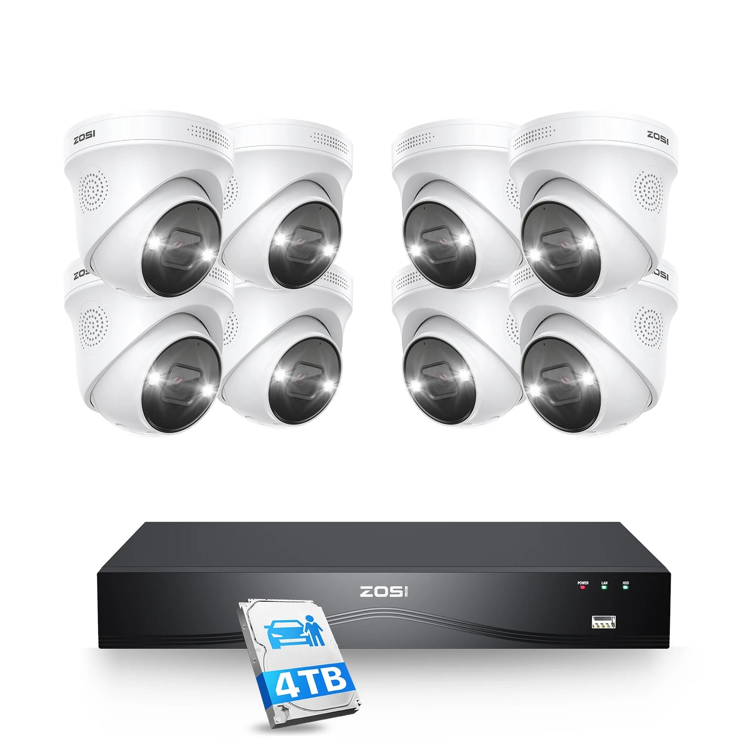 ZOSI 4K 8MP PoE Security System 16 Channel NVR 4TB AI