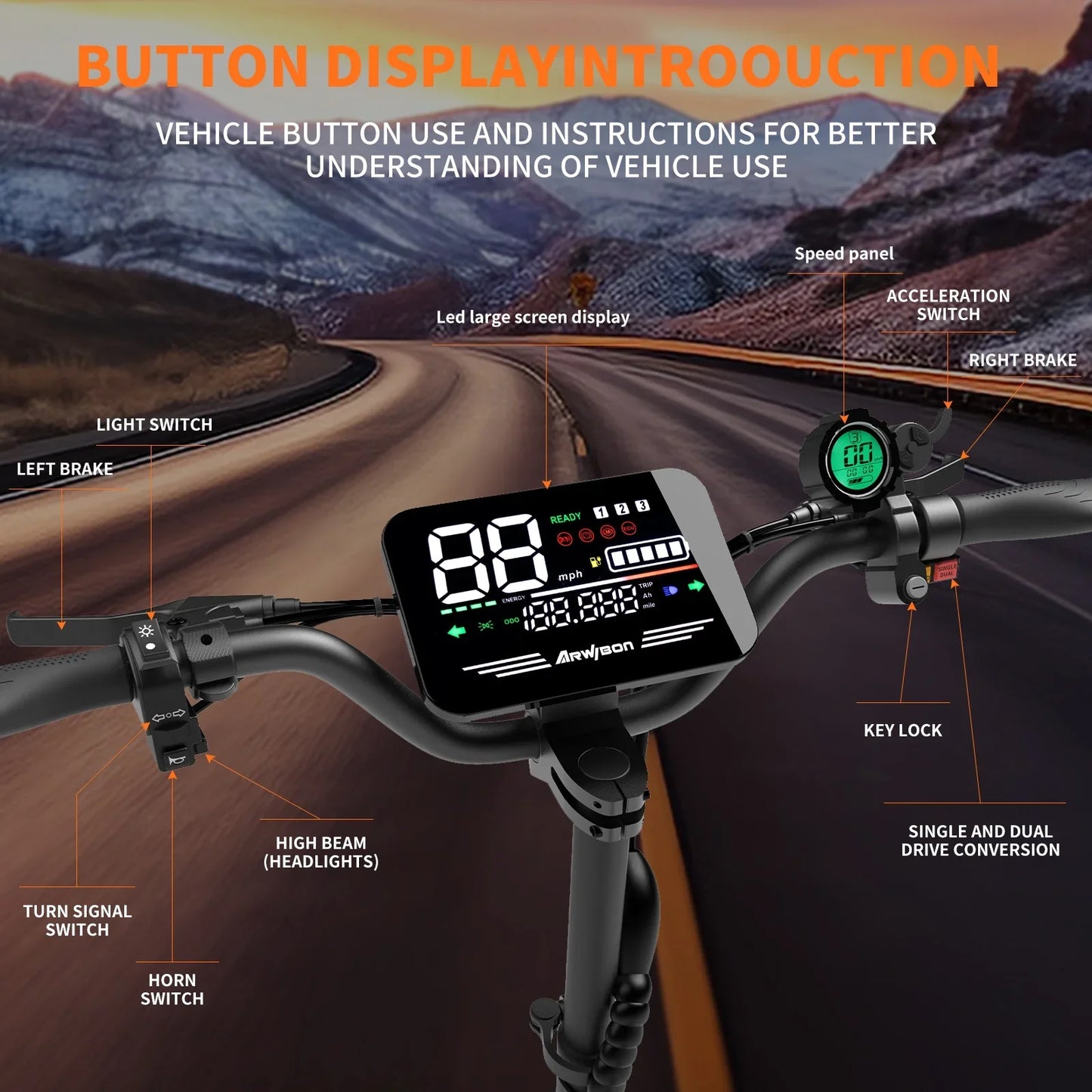 Arwibon 5600W Dual Motor Electric Scooter 46 MPH 60V 27Ah Off Road Folding Seat