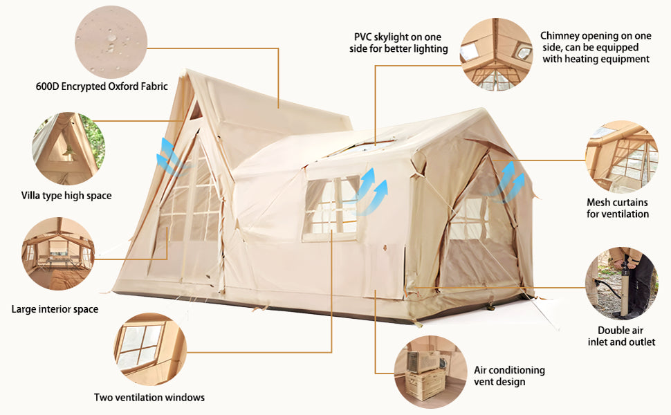 Inflatable Tent 8-10 Person 135 Sqft Instant Setup Camping
